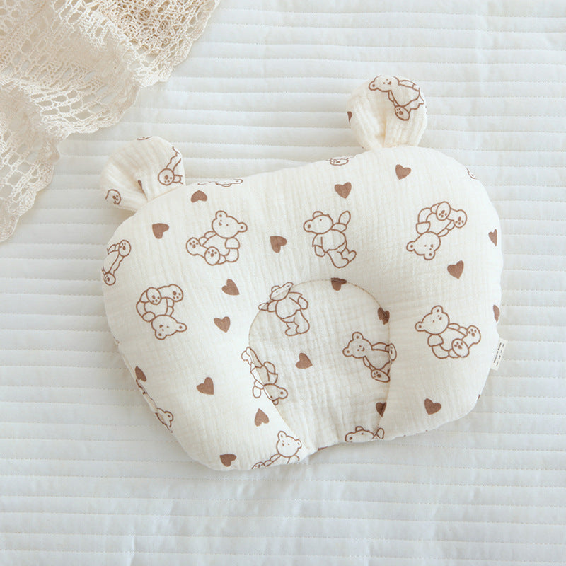 Ayıcıklı Ortopedik Bebek Kafa Destek Yastığı – Düz Baş Önleyici, Pamuklu